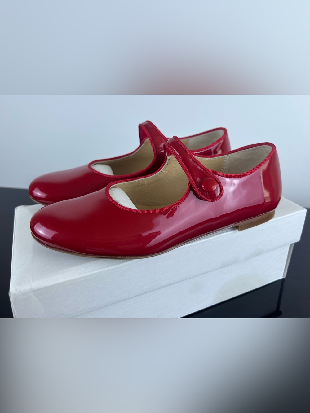 Gepetto’s Girls Leather Mary Jane Flats/Shoes, Red, 35 EU